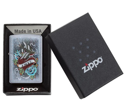 Зажигалка ZIPPO Vintage Tattoo с покрытием Street Chrome™, латунь/сталь, серебристая, 38x13x57 мм