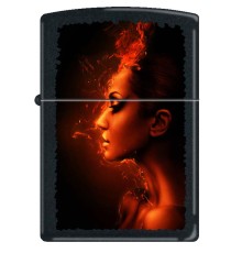 Зажигалка ZIPPO Девушка-огонь, с покрытием Black Matte, латунь/сталь, чёрная, матовая, 38x13x57 мм