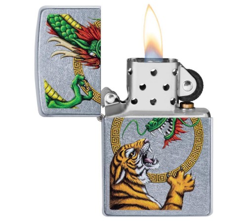Зажигалка ZIPPO Dragon Design с покрытием Street Chrome™, латунь/сталь, серебристая, 38x13x57 мм