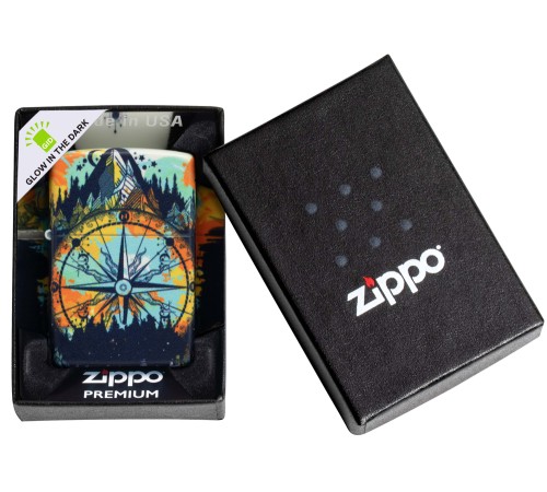 Зажигалка ZIPPO Compass с покрытием Glow In The Dark Green, латунь/сталь, разноцветная, 38x13x57 мм