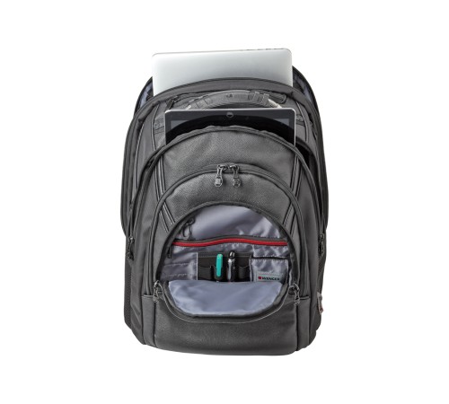 Рюкзак WENGER Ibex Leather 17”, серый, полиэстер/кожа, 34x27x48 см, 27 л