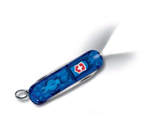 Нож-брелок VICTORINOX Swiss Lite, 58 мм, 7 функций, полупрозрачный синий