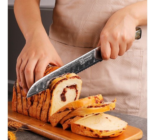 Нож из дамасской стали для хлеба Keemake 8 Inch Bread Knife, бежевый
