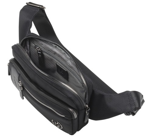 Сумка на пояс BUGATTI Nero, чёрная, нейлон 1680D/кожа, 20,5х6х15 см