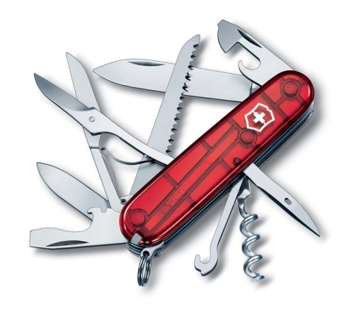 Нож перочинный VICTORINOX Huntsman, 91 мм, 15 функций, полупрозрачный красный