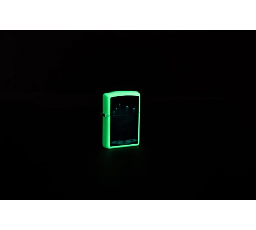 Зажигалка ZIPPO Aliens Design с покрытием Glow In The Dark Green, латунь/сталь, белая, 38x13x57 мм