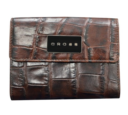 Кошелёк Cross Coco Nicole. Кожа наппа, тиснёная, коричневый, 12,5 х 10 х 2,4 см