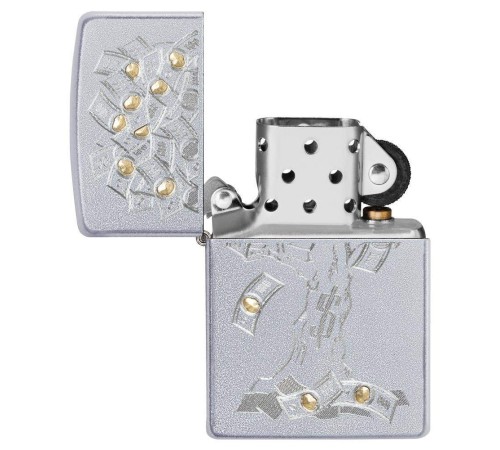 Зажигалка ZIPPO Money Tree Design с покрытием Satin Chrome, латунь/сталь, серебристая, 38x13x57 мм
