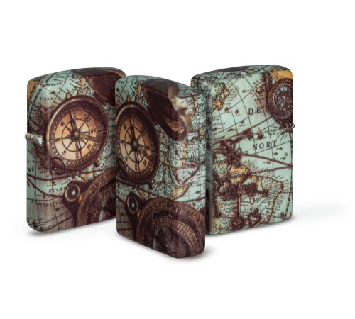 Зажигалка ZIPPO Compass Design с покрытием 540 Matte, латунь/сталь, разноцветная, 38x13x57 мм