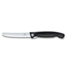 Нож для овощей VICTORINOX SwissClassic, складной, лезвие 11 см с волнистой заточкой, чёрный