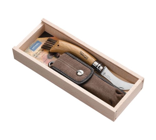 Нож грибника Opinel №8,  нержавеющая сталь, рукоять дуб, чехол, деревянный футляр, 001327