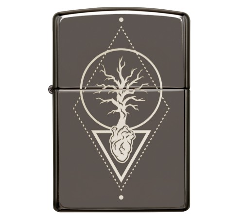 Зажигалка ZIPPO Heart of Tree с покрытием Black Ice®, латунь/сталь, чёрная, глянцевая, 38x13x57 мм