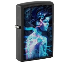 Зажигалка ZIPPO Cyborg Woman с покрытием Black Light, латунь/сталь, черная, матовая 38x13x57 мм