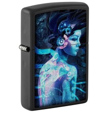 Зажигалка ZIPPO Cyborg Woman с покрытием Black Light, латунь/сталь, черная, матовая 38x13x57 мм