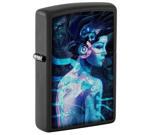 Зажигалка ZIPPO Cyborg Woman с покрытием Black Light, латунь/сталь, черная, матовая 38x13x57 мм