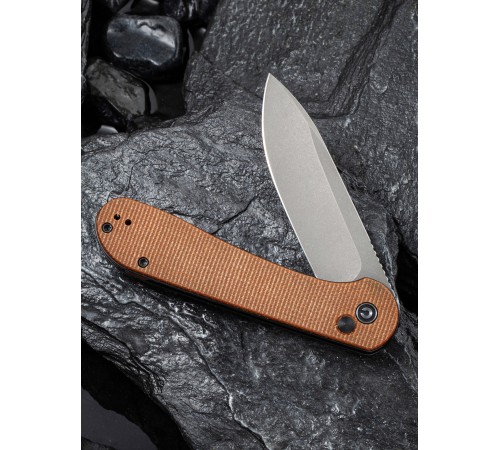 Складной нож CIVIVI Button Lock Elementum 14C28N Steel Gray Stonewashed Handle Brown Micarta