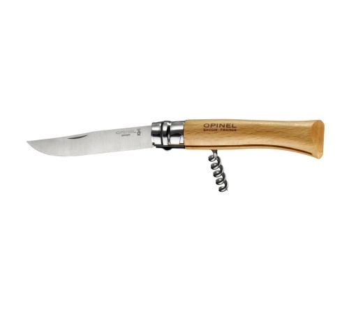 Нож Opinel №10, нержавеющая сталь, рукоять из бука, со штопором, 001410