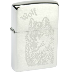 Зажигалка ZIPPO Wolf, с покрытием Brushed Chrome, латунь/сталь, серебристая, матовая, 38x13x57 мм