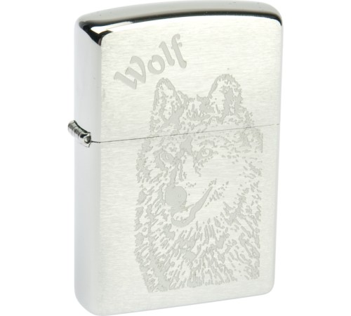 Зажигалка ZIPPO Wolf, с покрытием Brushed Chrome, латунь/сталь, серебристая, матовая, 38x13x57 мм