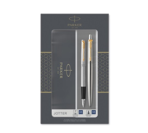 Подарочный набор Parker: Jotter Core Stainless Steel GT - ручки перьевая и шариковая