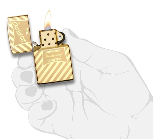 Зажигалка ZIPPO Vintage Box Top с покрытием High Polish Brass, латунь/сталь, золотистая, 38x13x57 мм