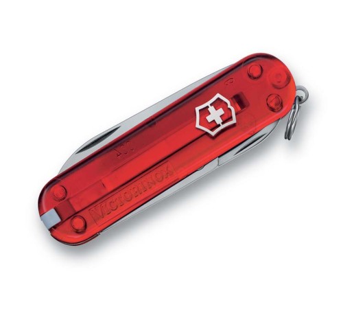 Нож-брелок VICTORINOX Classic SD, 58 мм, 7 функций, полупрозрачный красный