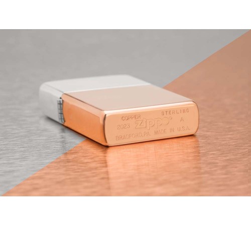 Зажигалка ZIPPO Bimetal с двойным металлическим покрытием, медь/латунь/сталь, медная, 38x13x57 мм