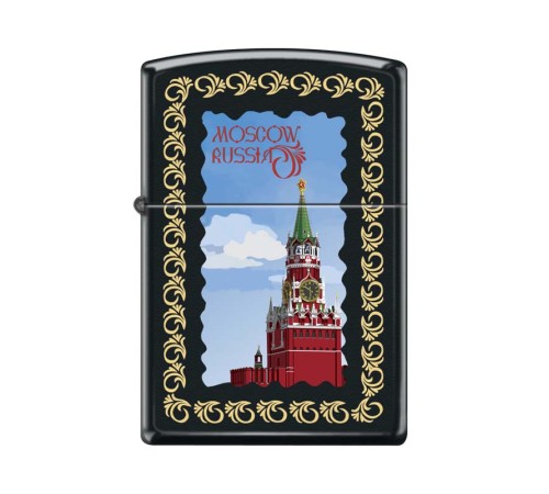 Зажигалка ZIPPO Московский кремль, с покрытием Black Matte, латунь/сталь, чёрная, 38x13x57 мм