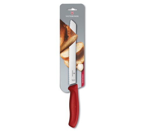 Нож для хлеба VICTORINOX SwissClassic, лезвие 21 см с волнистой заточкой, красный, в блистере
