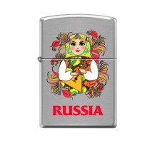 Зажигалка ZIPPO Русская Матрёшка, с покрытием Brushed Chrome, латунь/сталь, серебристая, 38x13x57 мм