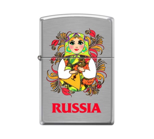 Зажигалка ZIPPO Русская Матрёшка, с покрытием Brushed Chrome, латунь/сталь, серебристая, 38x13x57 мм