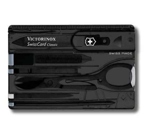Швейцарская карточка VICTORINOX SwissCard Classic, 10 функций, полупрозрачная чёрная