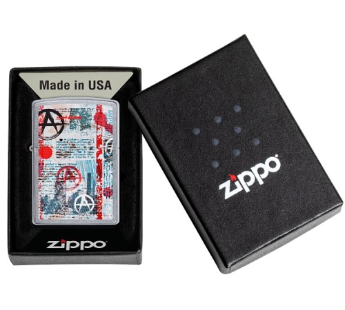 Зажигалка ZIPPO Anarchy Design с покрытием Street Chrome™, латунь/сталь, серебристая, 38x13x57 мм