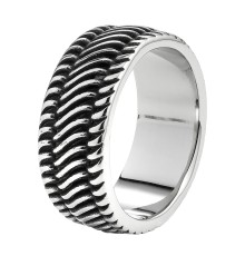 Кольцо ZIPPO Tyre Shape Ring, серебристо-чёрное, с орнаментом в форме шины, сталь, диаметр 22,3 мм