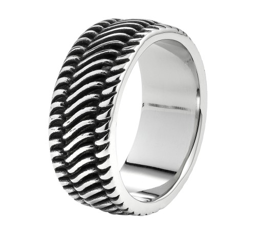 Кольцо ZIPPO Tyre Shape Ring, серебристо-чёрное, с орнаментом в форме шины, сталь, диаметр 22,3 мм
