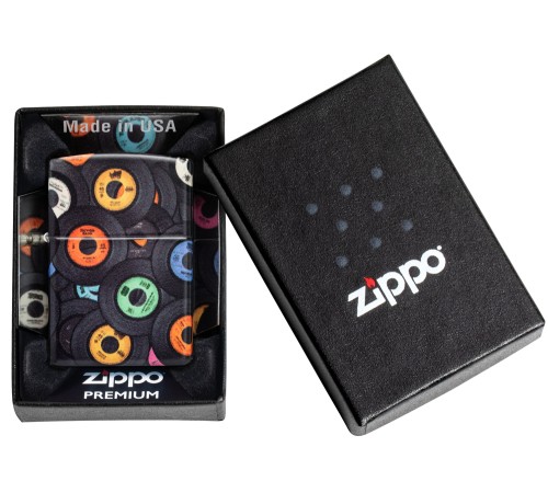 Зажигалка ZIPPO Records Design с покрытием 540 Matte, латунь/сталь, черная, 38x13x57 мм