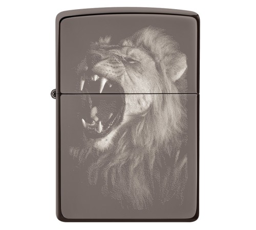 Зажигалка ZIPPO Lion Design с покрытием Black Ice®, латунь/сталь, чёрная, глянцевая, 38x13x57 мм