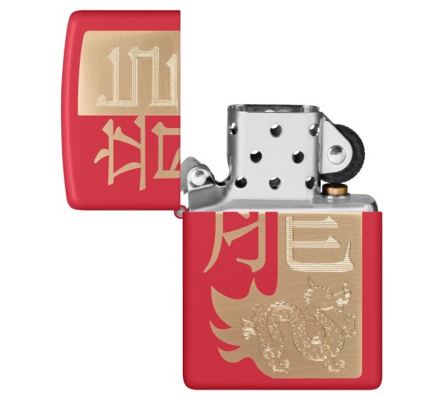 Зажигалка ZIPPO Year of the Dragon 2024 с покрытием Red Matte, латунь/сталь, красная, 38x13x57 мм