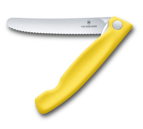 Нож для овощей VICTORINOX SwissClassic, складной, лезвие 11 см с волнистой заточкой, жёлтый