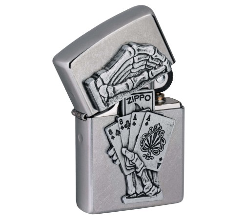 Зажигалка ZIPPO Dead Mans Hand с покрытием Street Chrome, латунь/сталь, серебристая, 38x13x57 мм