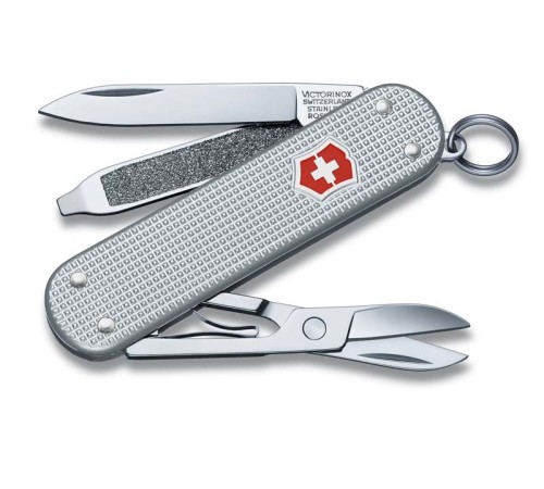 Нож-брелок VICTORINOX Classic Alox, 58 мм, 5 функций, алюминиевая рукоять, серебристый
