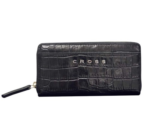 Кошелёк Cross Bebe Coco, кожа наппа фактурная, цвет чёрный/розовый, 18,8 х 10,2 х 1,5 см