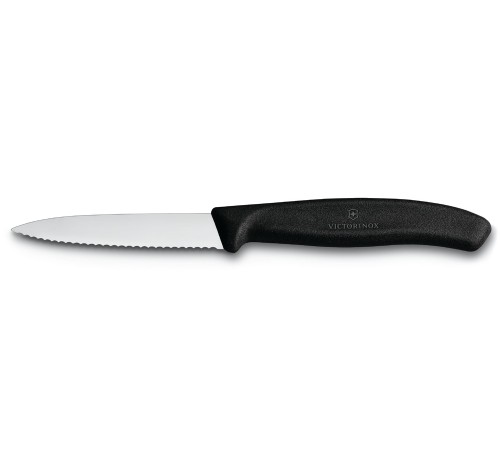 Нож для овощей VICTORINOX SwissClassic, лезвие 8 см с волнистой заточкой, чёрный
