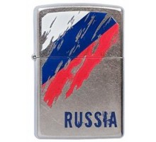 Зажигалка ZIPPO Russia Flag, с покрытием Street Chrome™, латунь/сталь, серебристая, 38x13x57 мм