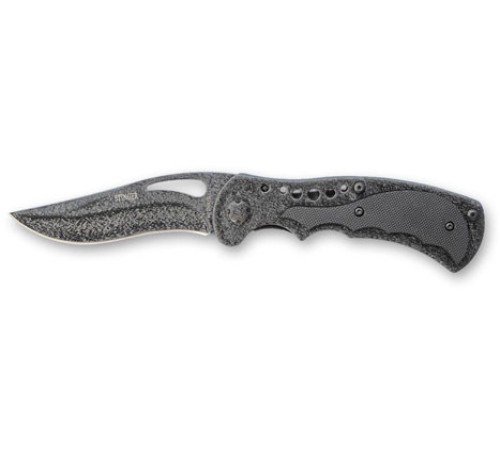 Нож складной Stinger, 90 мм (серебр.-черн.), рукоять: сталь/пластик (черн.),с клипом,коробка картон
