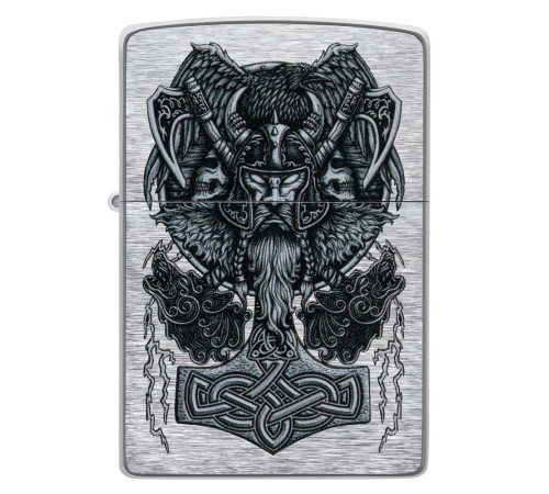 Зажигалка ZIPPO Viking Design с покрытием Brushed Chrome, латунь/сталь, серебристая, 38x13x57 мм