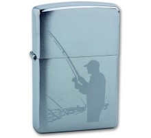 Зажигалка ZIPPO Fisherman, с покрытием Brushed Chrome, латунь/сталь, серебристая, 38x13x57 мм