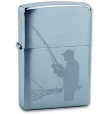 Зажигалка ZIPPO Fisherman, с покрытием Brushed Chrome, латунь/сталь, серебристая, 38x13x57 мм