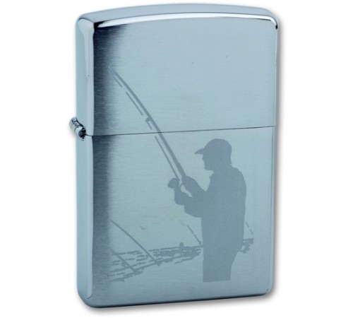 Зажигалка ZIPPO Fisherman, с покрытием Brushed Chrome, латунь/сталь, серебристая, 38x13x57 мм