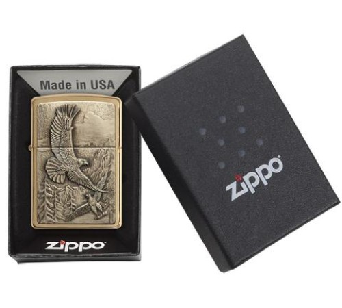 Зажигалка ZIPPO Eagles, с покрытием Brushed Brass, латунь/сталь, золотистая, матовая, 38x13x57 мм